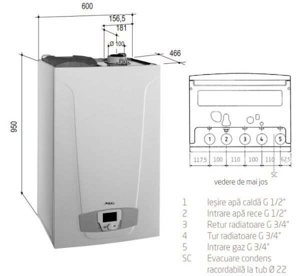 Centrala termica Baxi Nuvola Platinum+ 24 GA cu boiler incorporat de 40 litri – 24 kW, 7219698